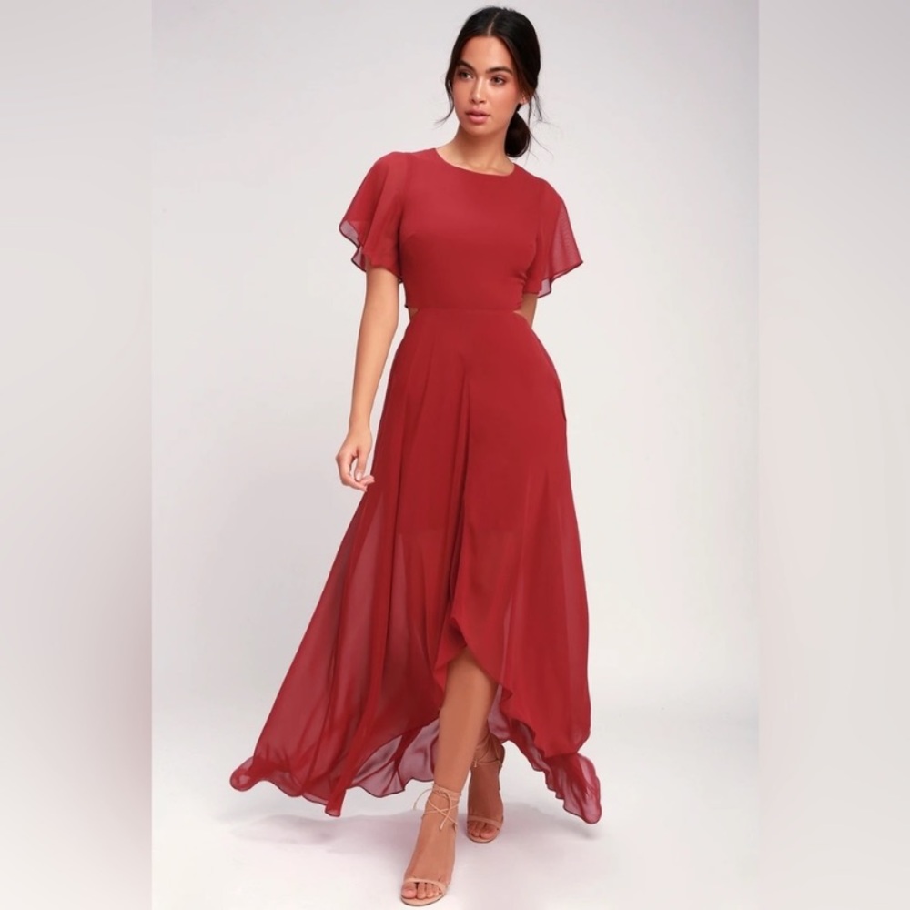 NEW Lulu’s Large Cutout Bohemian Rhapsody High Low Dress Maxi Gown - Picture 1 of 9